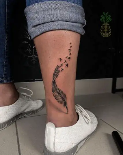 Feather Tattoo with Flying Birds