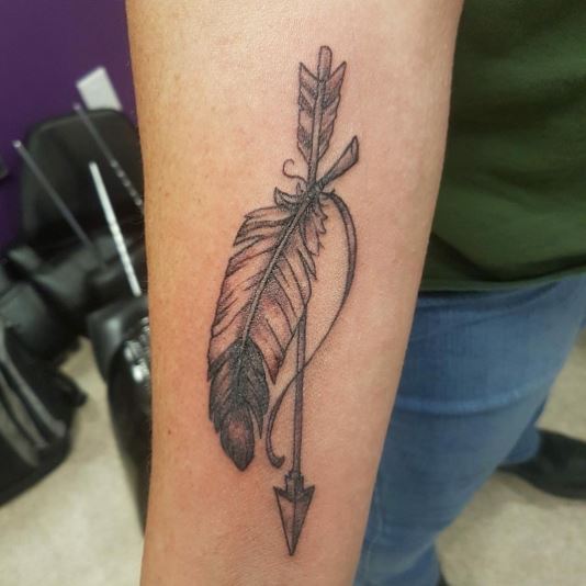 Feather Tied with Anchor Tattoo