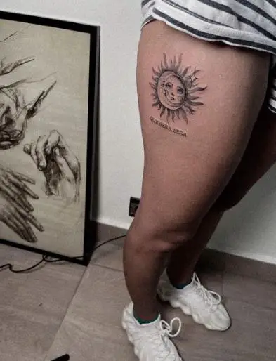 Female Face Sun and Moon Tattoo