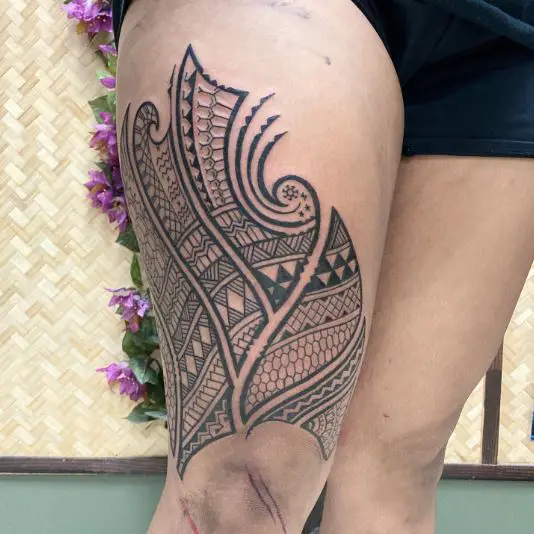 Filipino Tribal Thigh Tattoo