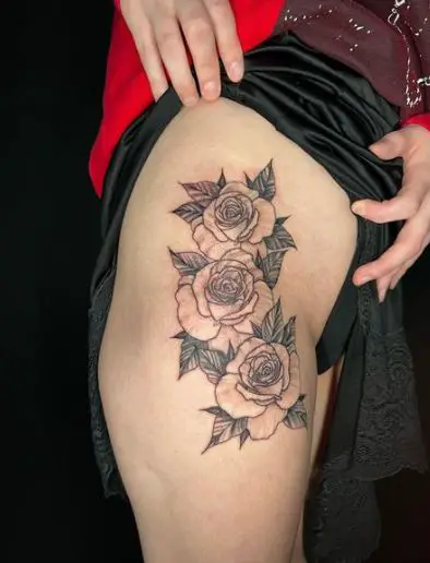Fine Line Roses Thigh Tattoo Piece
