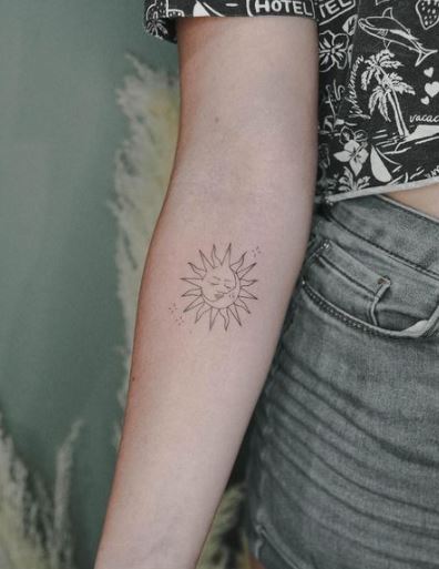 Fineline Closed Eyes Sun Tattoo