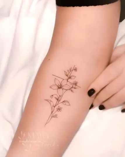 Fineline Cross with Flowers Tattoo
