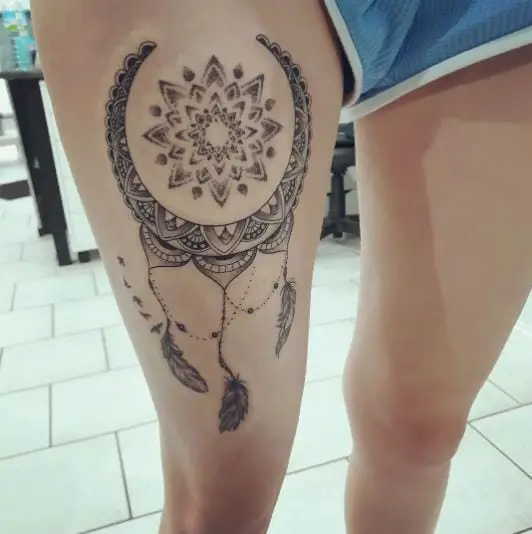 Fineline Mandala Ornamental Leg Tattoo
