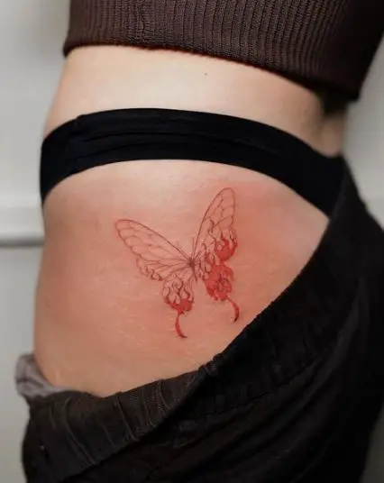 Fineline Red Butterfly Tattoo