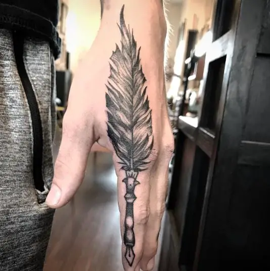 Quill Pen Tattoo on Hand