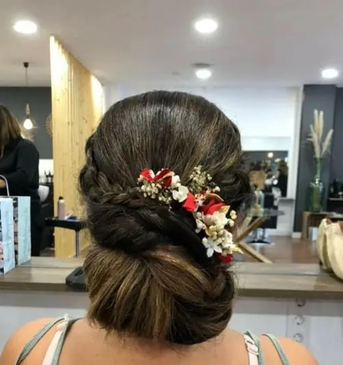 Swirly Bun With A Braid and Flowers