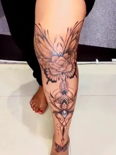 Floral Butterfly Leg Tattoo