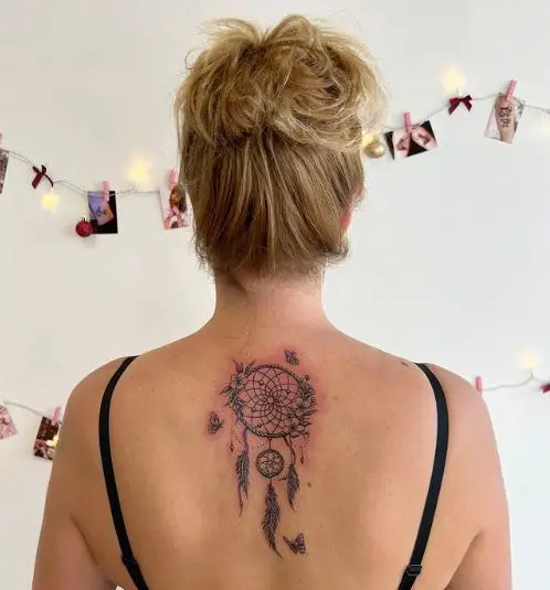 Floral Dream Catcher Tattoo with Feathers and Butterflies