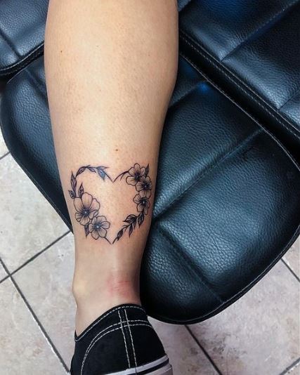 Floral Heart Leg Tattoo