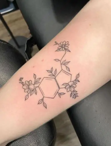 Floral Serotonin Molecule Structure Tattoo