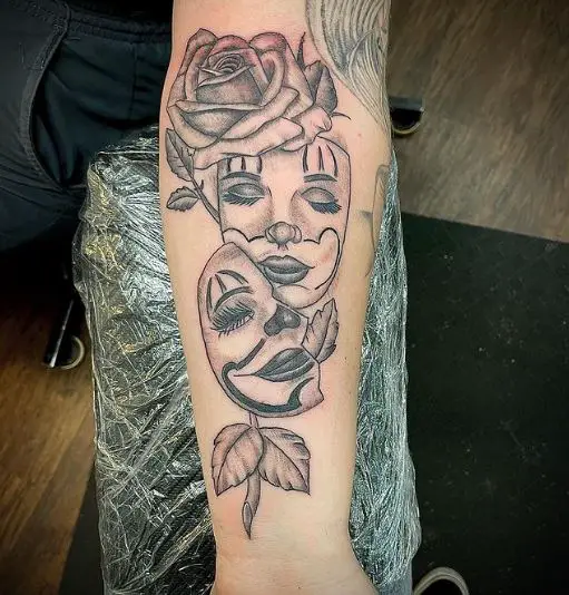 Floral Sad and Happy Faces Tattoo