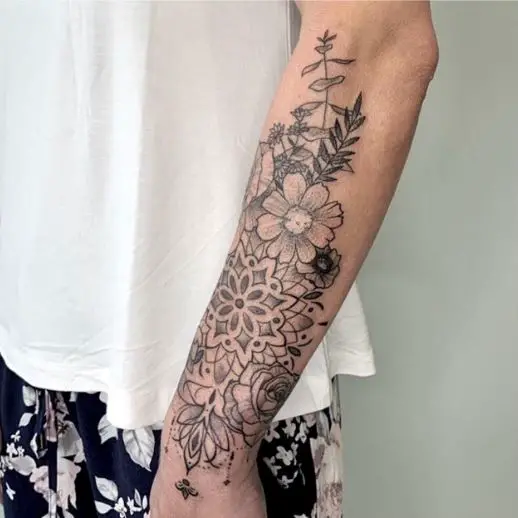 Big Grey Flowers Tattoo