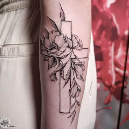 Flowers and Plants on the Cross Tattoo Piece