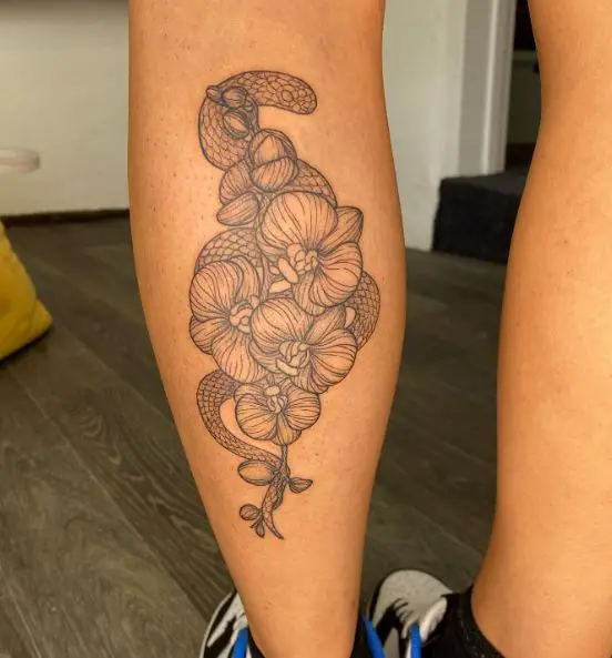 Snake and Orchids Tattoo