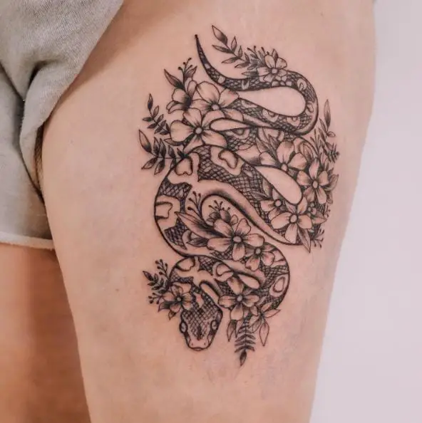 Boa in Jasmine Flowers Tattoo