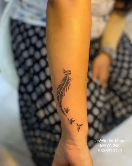 Flying Birds and Feather Tattoo