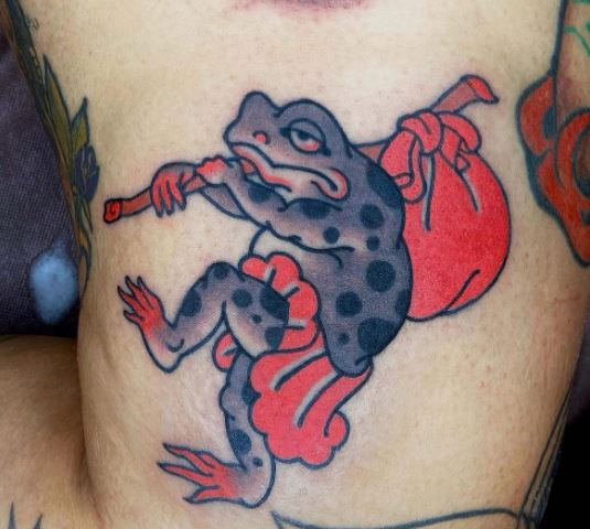 Frog with Sack Pack Tattoo
