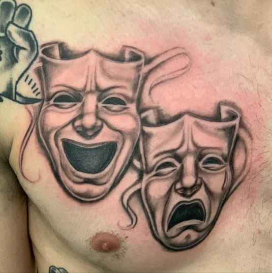 Fun and Sad Face Mask Tattoo Piece