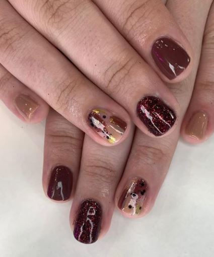 Galaxy Glitter Brown Nails