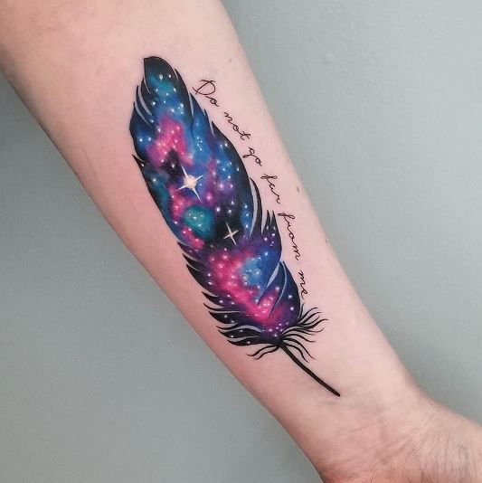 Galaxy Raven Feather Tattoo
