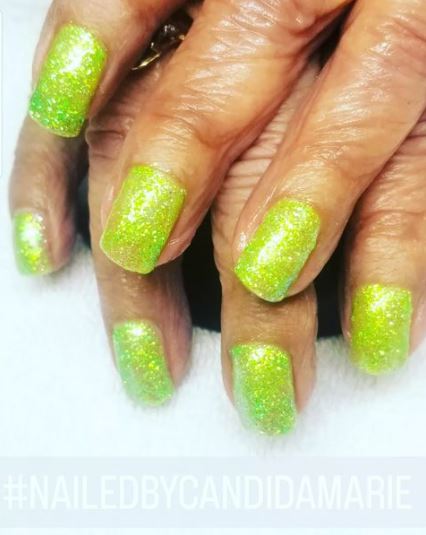 Glittery Neon Green Nails