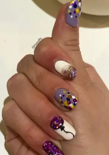 Glittery Purple Birthday Theme Nails