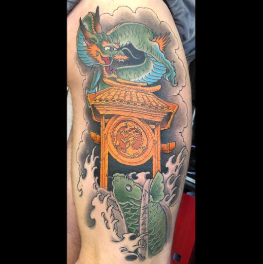 Green Dragon and Koi Tattoo