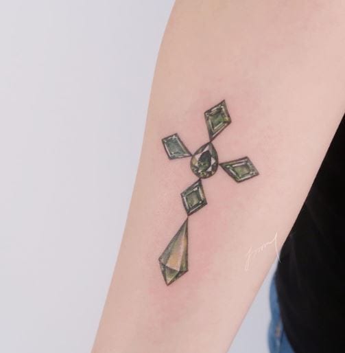 Green Emerald Cross Tattoo