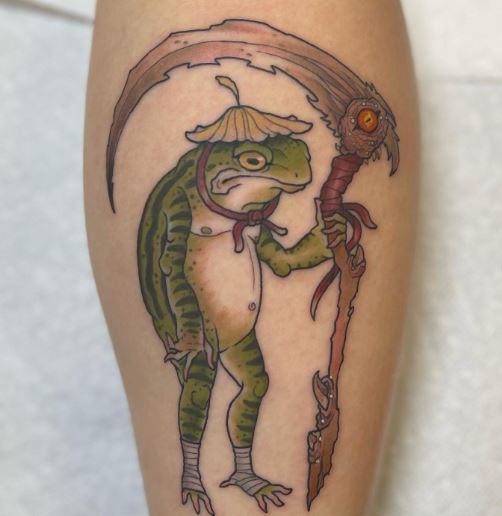 Green Standing Frog Tattoo