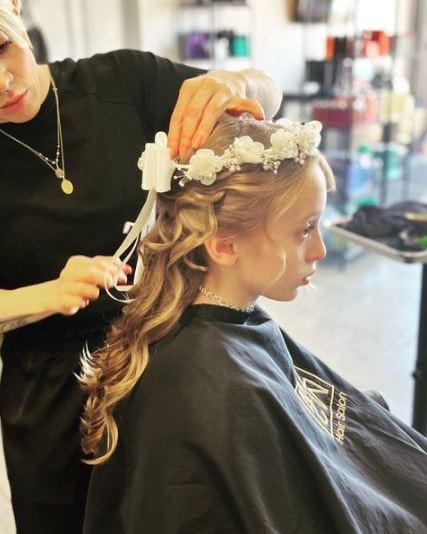 Half Curly Hair with Flower Crown