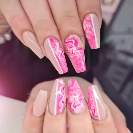 Half Marble Cotton Candy Nails
