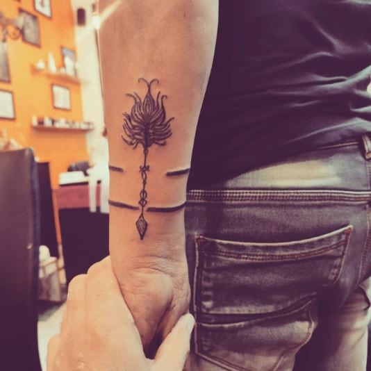 Hanging Arrow and Feather Tattoo with Jewells