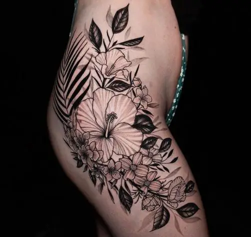 Hibiscus Flower Tattoo For Legs