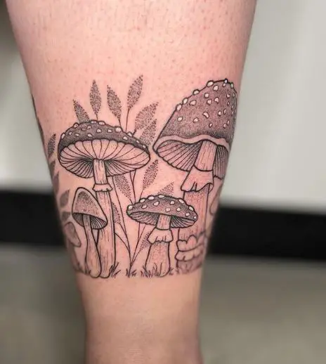 Illustrative Mushrooms Tattoo For Leg