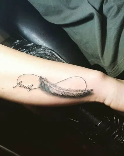 Infinite Feather Tattoo with Letters
