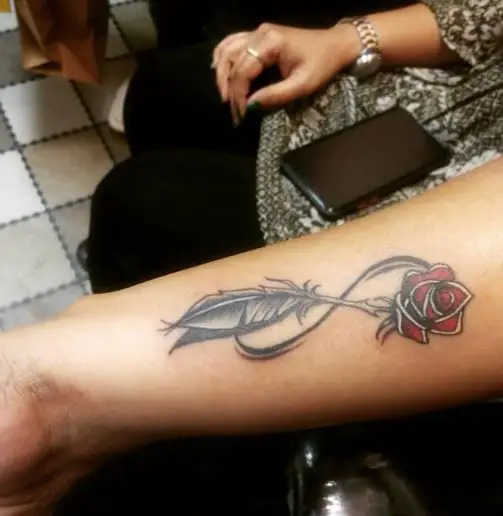Infinity with Rose and feather tattoo