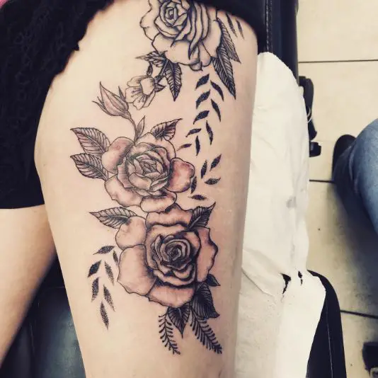 Inked Roses Thigh Tattoo