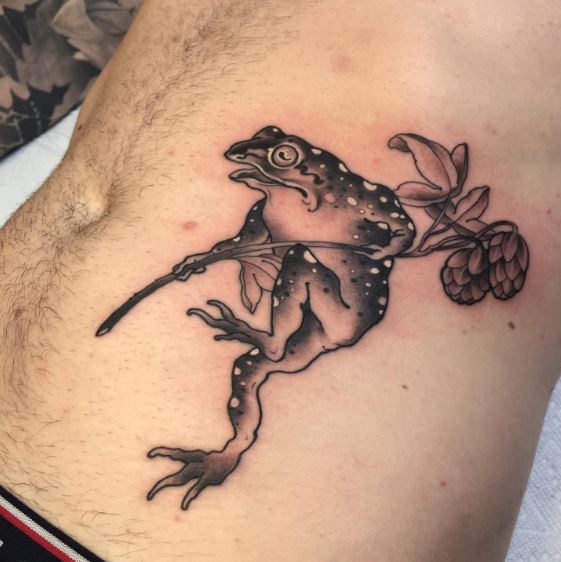 Japanese Frog Tattoo with a Flower
