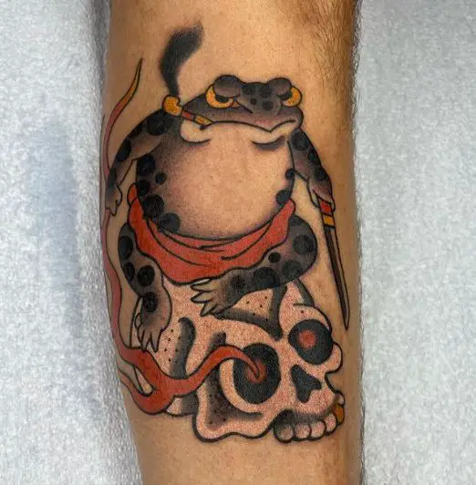 Japanese Skull and Black Frog Tattoo