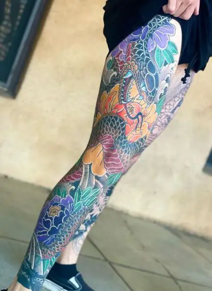 Japanese Snake Tattoo on Whole Leg