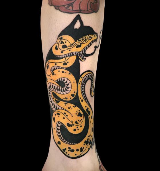 Yellow Japanese Snake Tattoo