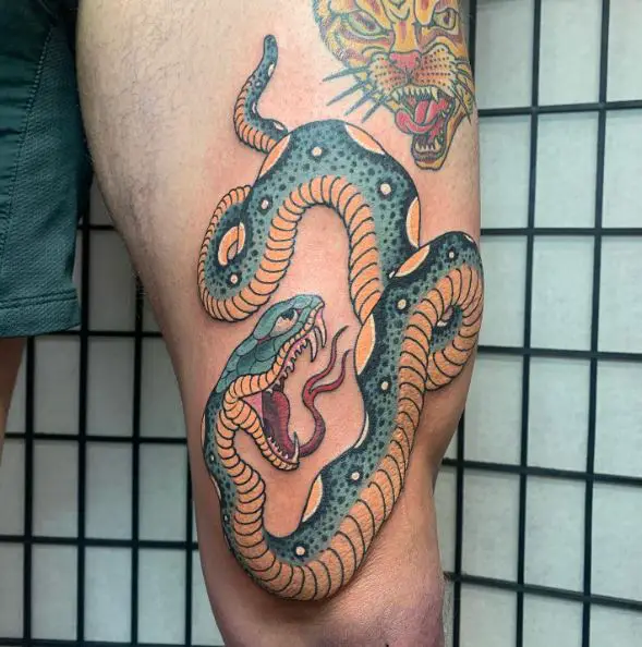 Japanese Snake Tattoo on Thigh