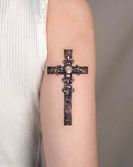 Jewel Stone Studded Cross Tattoo