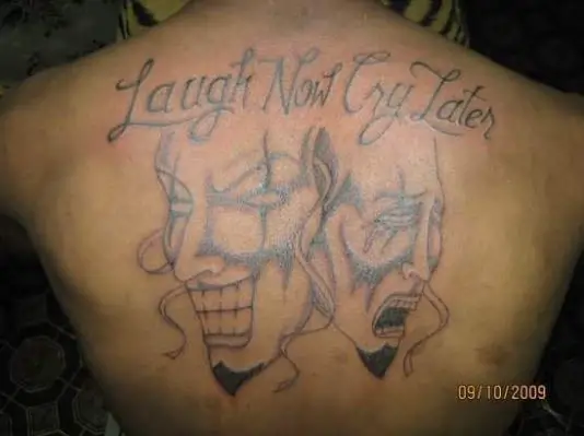 Laugh Now Cry Later Faces with Letters - Back Tattoo