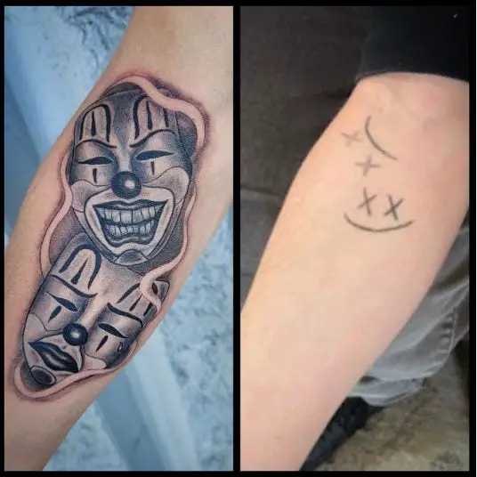 Laugh and Cry Joker Face Tattoo Piece