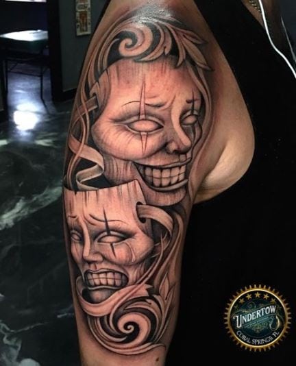 Laugh and Cry Wide Mouth Face Mask Tattoo