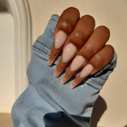 Layered Tips Brown Nails