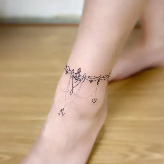 Linework Love Anklet Tattoo