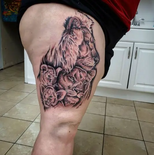 Lion Family Leg Tattoo